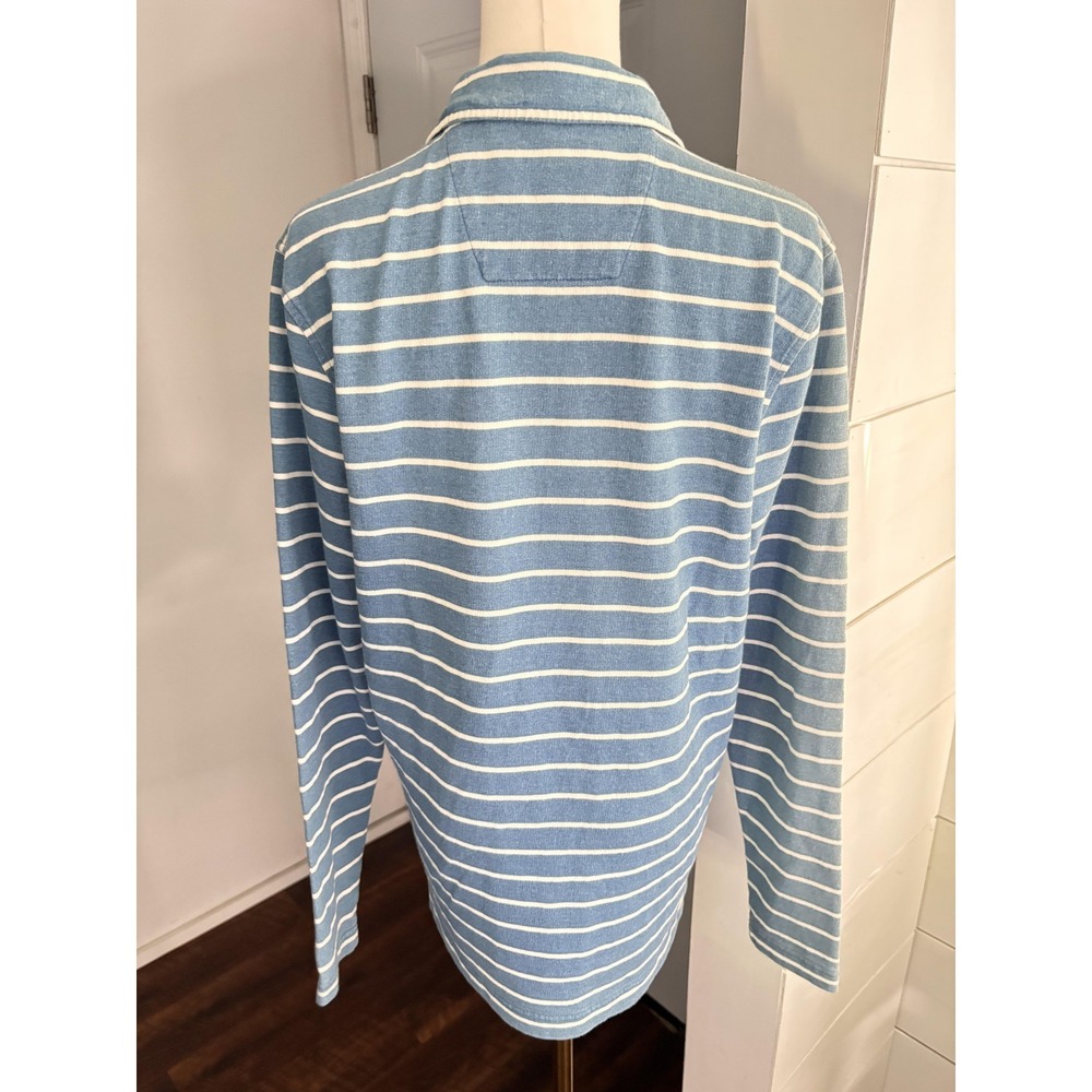 Quaker Marine Supply Polo Shirt Mens Small Blue Stripe Heavyweight Long Sleeve - Picture 6 of 10